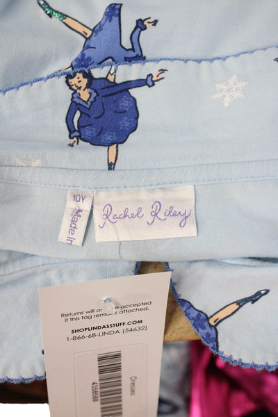 Rachel Riley Girls Graphic Print Peter Pan Collar Dress Blue Size 10Y