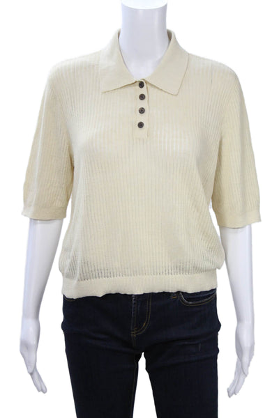 Madewell Womens Beige Short Sleeve Linen Blend Polo Shirt Size XL