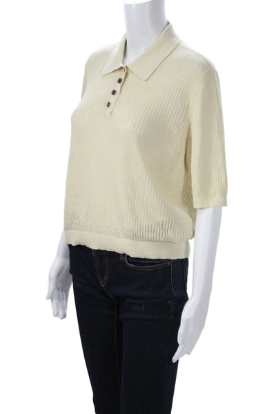 Madewell Womens Beige Short Sleeve Linen Blend Polo Shirt Size XL