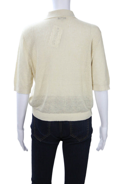 Madewell Womens Beige Short Sleeve Linen Blend Polo Shirt Size XL