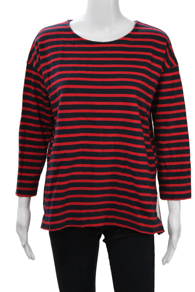 Pomander Place Women Striped Dark Blue T-Shirt 3/4 Sleeve Round Neck Size XL