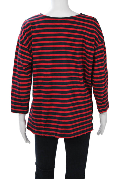 Pomander Place Women Striped Dark Blue T-Shirt 3/4 Sleeve Round Neck Size XL