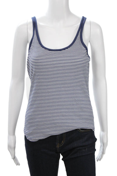 J Crew Womens Blue Striped Basic Tank Sleeveless Round Neck Size L