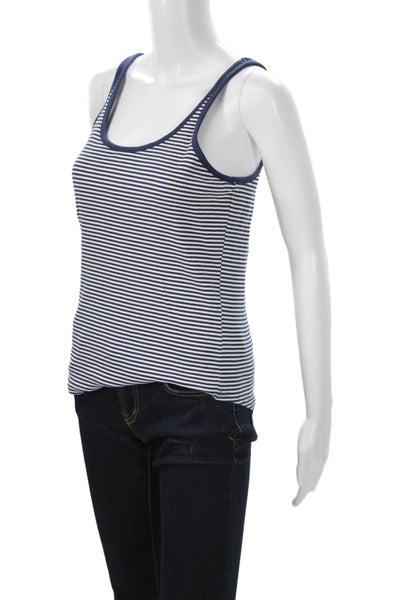 J Crew Womens Blue Striped Basic Tank Sleeveless Round Neck Size L