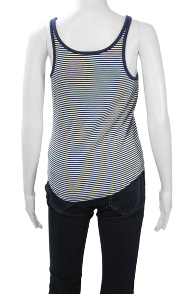 J Crew Womens Blue Striped Basic Tank Sleeveless Round Neck Size L