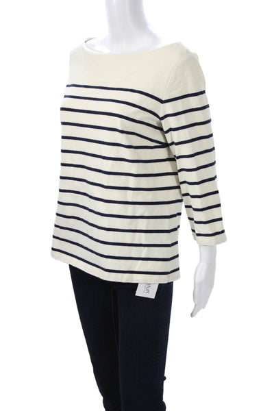 J. Mclaughlin Womens Beige 100% Cotton Striped Basic 3/4 Sleeve T-Shirt Size L