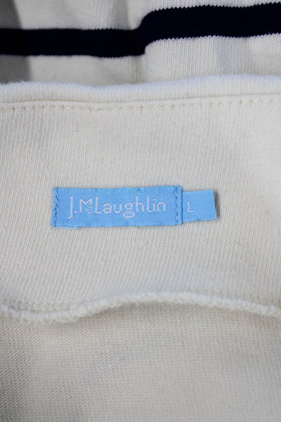 J. Mclaughlin Womens Beige 100% Cotton Striped Basic 3/4 Sleeve T-Shirt Size L