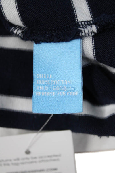 J. Mclaughlin Women Dark Blue Striped 3/4 Sleeve Basic T-Shirt Cotton Size L