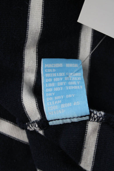 J. Mclaughlin Women Dark Blue Striped 3/4 Sleeve Basic T-Shirt Cotton Size L