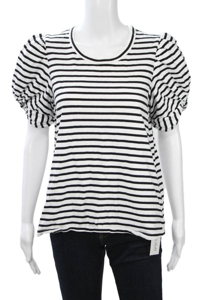 A.L.C. Womens Striped Jersey Black Cotton Round Neck T Shirt Size L