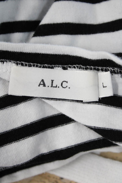 A.L.C. Womens Striped Jersey Black Cotton Round Neck T Shirt Size L