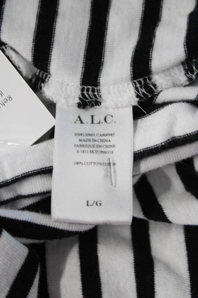 A.L.C. Womens Striped Jersey Black Cotton Round Neck T Shirt Size L
