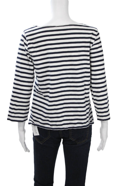J Crew Women Dark Blue Nautical Striped 3/4 Sleeve Cotton T-Shirt Size L
