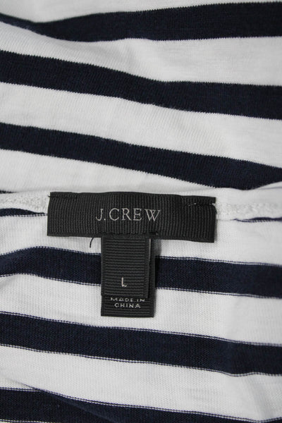 J Crew Women Dark Blue Nautical Striped 3/4 Sleeve Cotton T-Shirt Size L