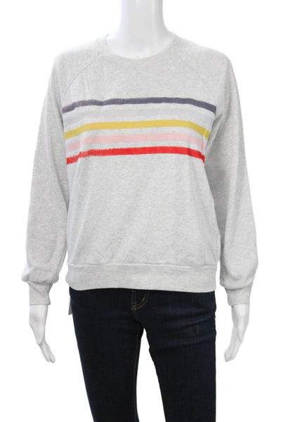 PJ Salvage Women Pullover Sweatshirts Gray Striped Crew Neck Long Sleeve Size S