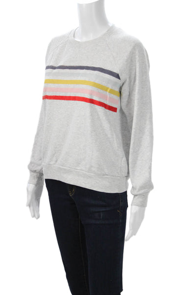PJ Salvage Women Pullover Sweatshirts Gray Striped Crew Neck Long Sleeve Size S