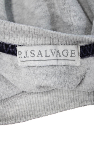 PJ Salvage Women Pullover Sweatshirts Gray Striped Crew Neck Long Sleeve Size S