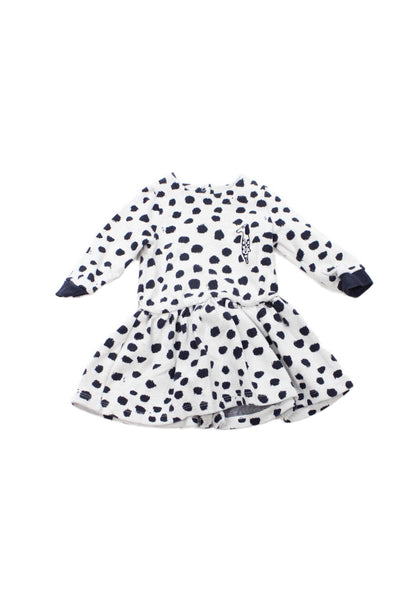 Petit Bateau Girls Cotton Polka Dot Long Sleeve Dress Navy Size 12M