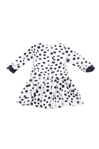 Petit Bateau Girls Cotton Polka Dot Long Sleeve Dress Navy Size 12M