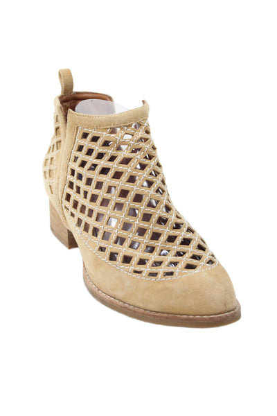 Jeffrey Campbell Womens Suede Cut Out Detail Ankle Boots Beige Size 9.5