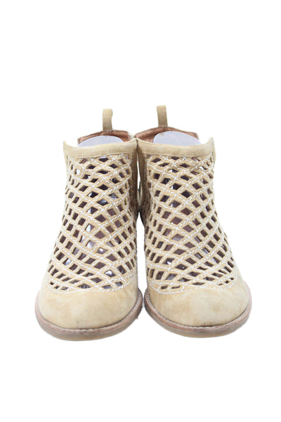 Jeffrey Campbell Womens Suede Cut Out Detail Ankle Boots Beige Size 9.5