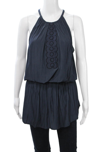 Ramy Brook Women Dark Blue Sleeveless High Neck Tunic Polyester Size M