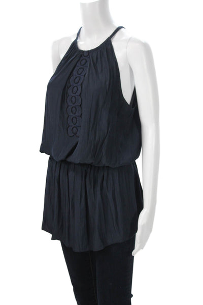 Ramy Brook Women Dark Blue Sleeveless High Neck Tunic Polyester Size M