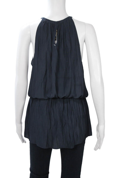 Ramy Brook Women Dark Blue Sleeveless High Neck Tunic Polyester Size M