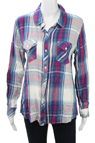 Rails Womens Plaid Collared Button-Up Rayon Long Sleeve Blue Fall 90s Size M