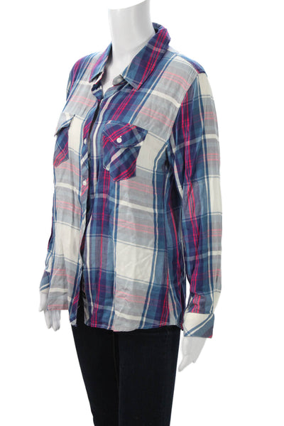 Rails Womens Plaid Collared Button-Up Rayon Long Sleeve Blue Fall 90s Size M