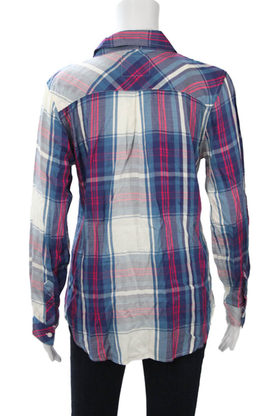 Rails Womens Plaid Collared Button-Up Rayon Long Sleeve Blue Fall 90s Size M