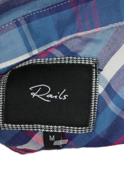 Rails Womens Plaid Collared Button-Up Rayon Long Sleeve Blue Fall 90s Size M