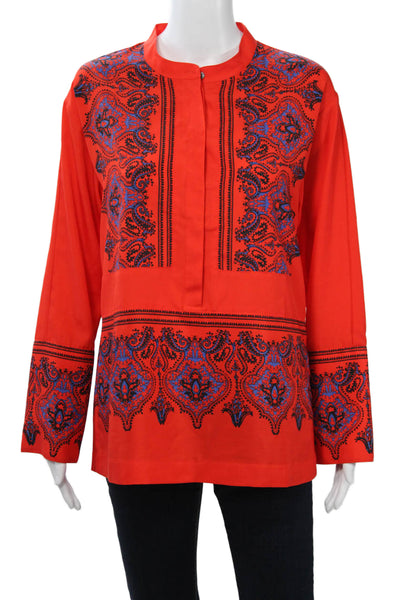 J Crew Women Red Paisley Mock Neck Tunic Blouse Long Sleeve Size S