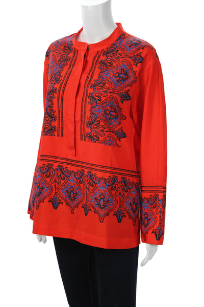 J Crew Women Red Paisley Mock Neck Tunic Blouse Long Sleeve Size S