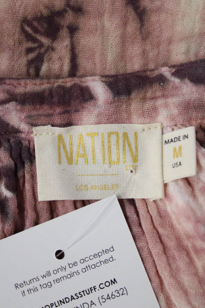 Nation LTD Women Beige Tunic Blouse V Neck 3/4 Sleeve Cotton Boho Size M