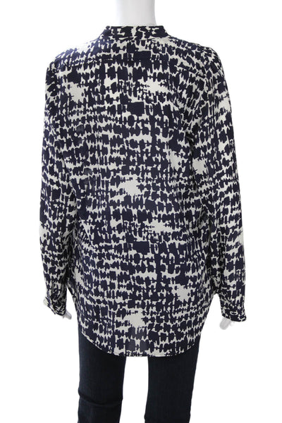 Fifteen Twenty Womens Dark Blue Silk Geometric Button Long Sleeve Blouse Size S