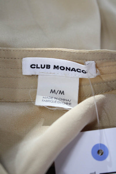 Club Monaco Women Beige High Neck Button-Up Blouse 3/4 Sleeve Size M