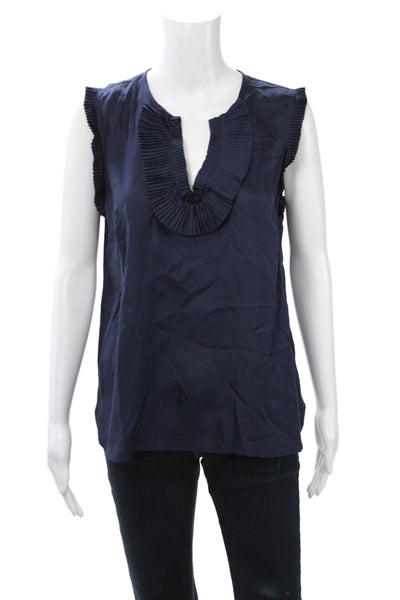 J Crew Womens Silk V-Neck Sleeveless Blouse Dark Blue Size 8
