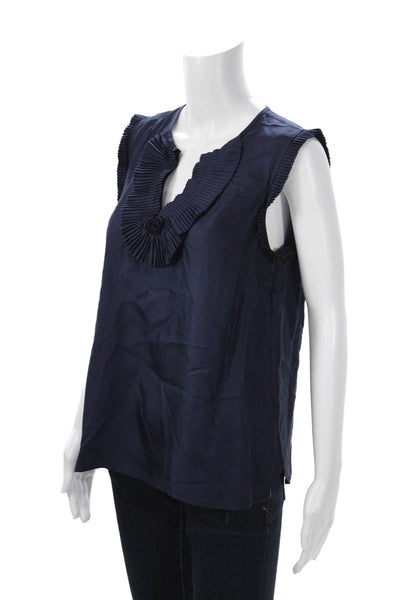 J Crew Womens Silk V-Neck Sleeveless Blouse Dark Blue Size 8