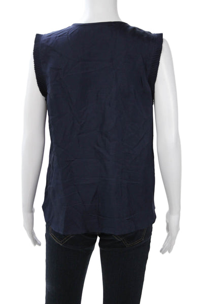 J Crew Womens Silk V-Neck Sleeveless Blouse Dark Blue Size 8