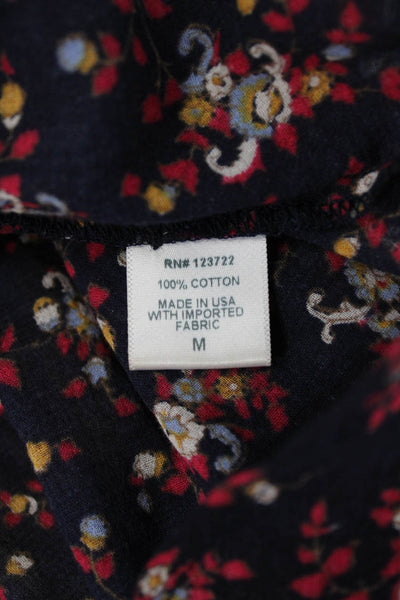 Xirena Women Dark Blue Floral Cotton Button Up Blouse Long Sleeve Size M