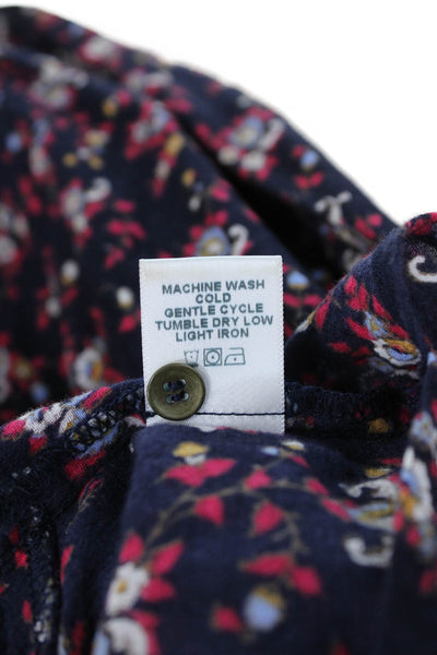 Xirena Women Dark Blue Floral Cotton Button Up Blouse Long Sleeve Size M