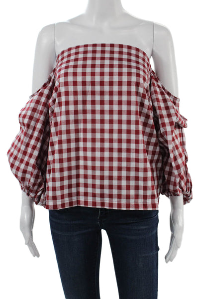 MLM Label Women Red Check Square Neck Long Sleeve Classic Blouse Size XS