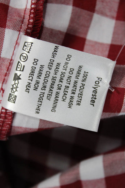 MLM Label Women Red Check Square Neck Long Sleeve Classic Blouse Size XS