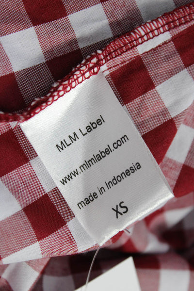 MLM Label Women Red Check Square Neck Long Sleeve Classic Blouse Size XS