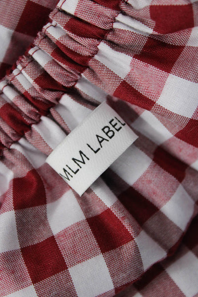 MLM Label Women Red Check Square Neck Long Sleeve Classic Blouse Size XS