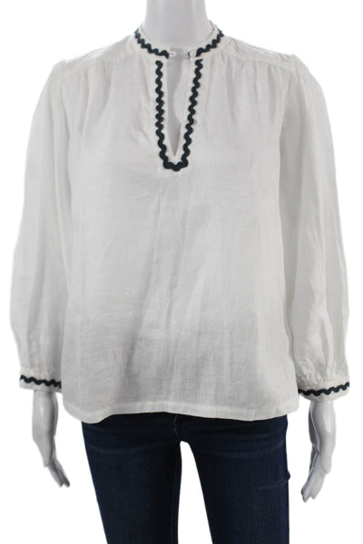 Birds of Paradis Womens White Linen Tunic Long Sleeve Button Size XS Petite