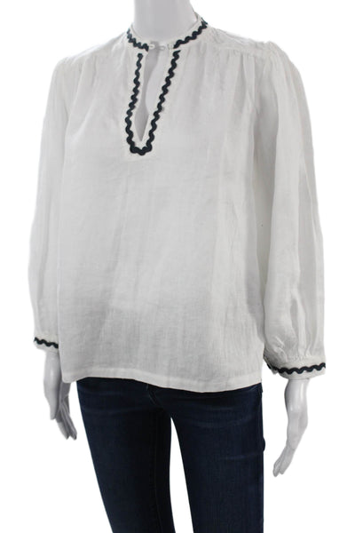 Birds of Paradis Womens White Linen Tunic Long Sleeve Button Size XS Petite
