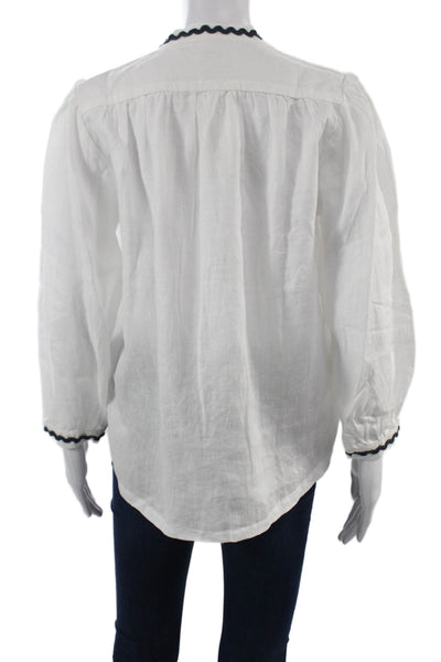 Birds of Paradis Womens White Linen Tunic Long Sleeve Button Size XS Petite