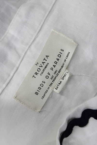 Birds of Paradis Womens White Linen Tunic Long Sleeve Button Size XS Petite